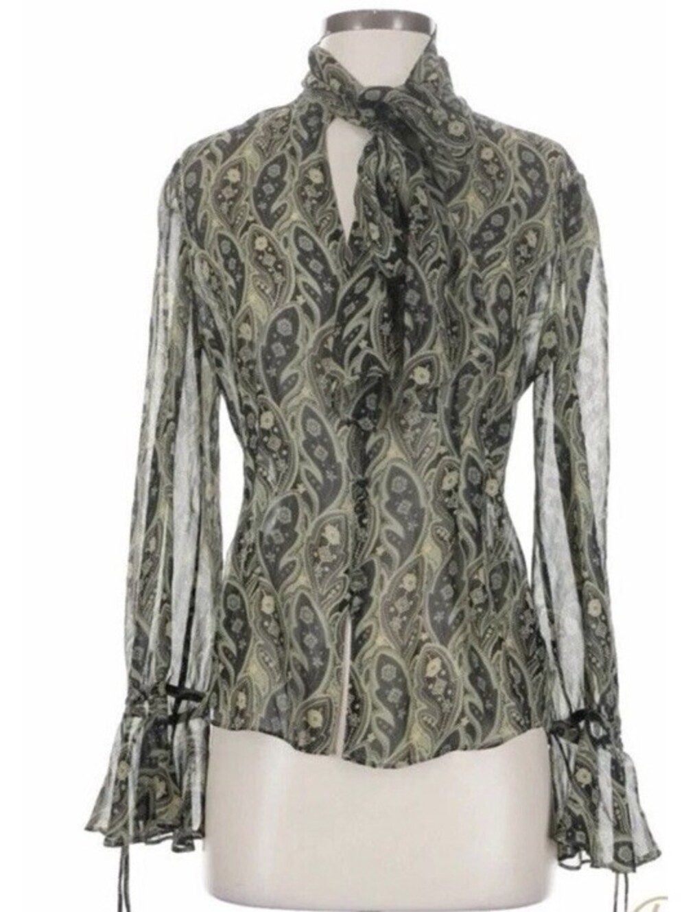 Banana Republic Floral 100% Silk Tie-Neck Long Sleeve Blouse Size S Paisley